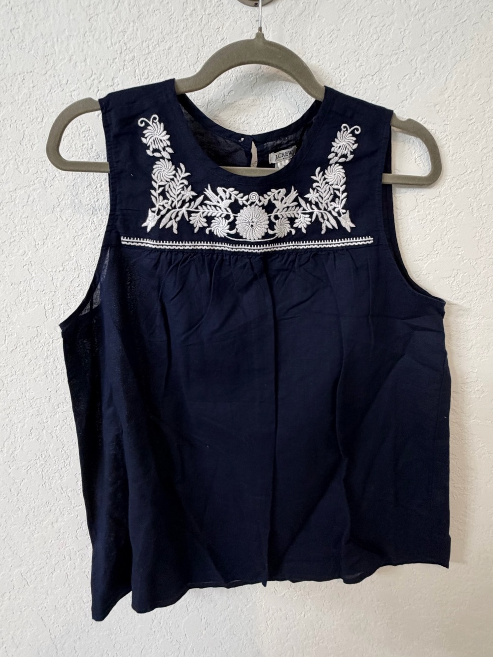 J. Crew Navy Sleeveless Embroidered Yoke Camisole
